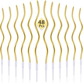 BBTO 48-piece twisty candles with gold holders add dramatic shine to cakes.