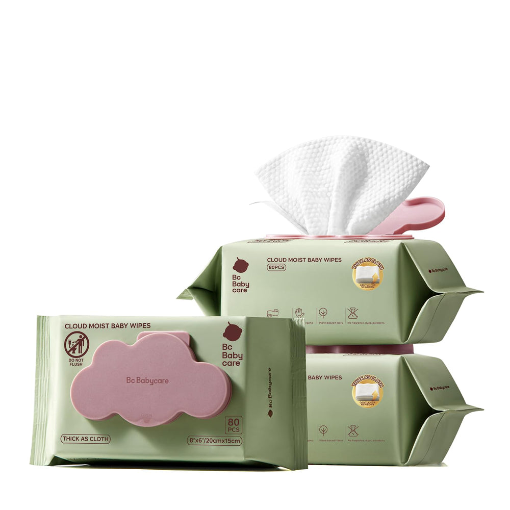 Bc Babycare Cloud Moist Wipes thick-cloth feel for quick, tidy diaper changes.