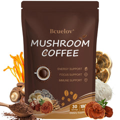 Bcuelov Mushroom Coffee powder jar for a smooth morning energy boost.
