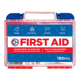Be Smart Get Prepared 180-Piece First Aid Kit front view for home and office readiness.