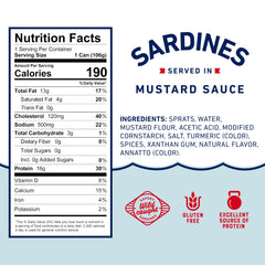 Closeup of Beach Cliff sardines in mustard sauce showing texture and flavor.