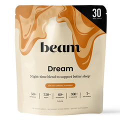 Beam Dream Sleep Powder tub front, inviting a calming nightly routine.