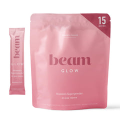 Beam Glow bottle front showing daily hormone balance support