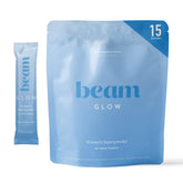 Beam Glow hormone balance bottle highlights cortisol-support for daily wellness.