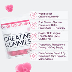 Gummies being poured from Bear Balanced bottle for easy daily intake.