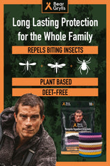 Bear Grylls Mosquito Bracelets adjustable wrist fit for all adventure sizes.