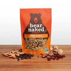 Close-up of almonds, pecans, and raisins in Bear Naked granola.