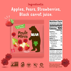 BEAR Real Fruit Snack Minis Strawberry close-up, bright strawberry flavor.