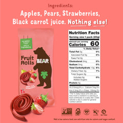 BEAR Real Fruit Snack Rolls Strawberry close-up of rolls, portable kid-friendly snack