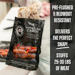 Bearded Butchers pre-flushed casings ready to stuff for quick sausage preparation.