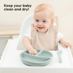 Bearmoss muslin bibs, side angle showing drool-catching design and comfort.