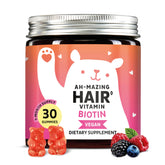 Bears with Benefits Biotin Gummies bottle showing high-potency hair, nail, and skin support.