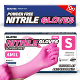 Beastek nitrile gloves hot pink box front; durable 4 mil for daily tasks.