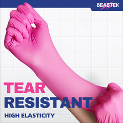 Beastek nitrile gloves hot pink gloves-wrapped; smooth texture for precise tactile feedback.
