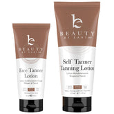 Beauty by Earth self tanner bottle with pump shows even color potential.