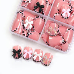 BEAWTH short square nails pink leopard showcase trendy style at home