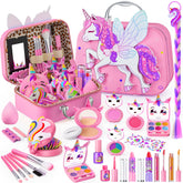 Beayuck kids makeup kit with flying horse design case for mess-free storage.