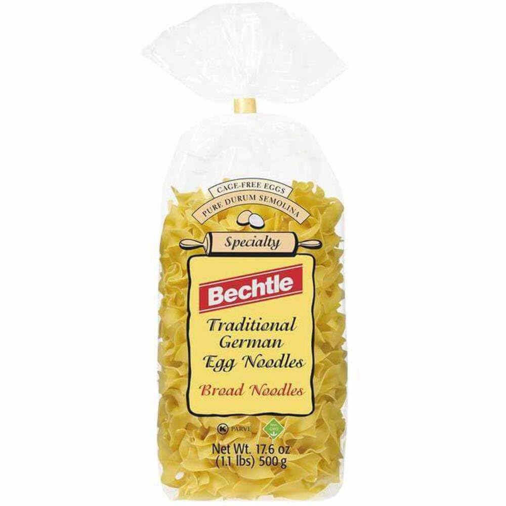 Bechtle egg noodles broad pasta front view, ideal for quick weeknight meals and comforting bowls