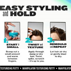 Bed Head Manipulator Putty texture close-up highlighting defined piecey styles.