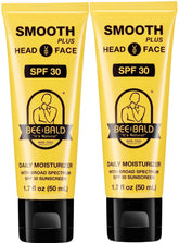 Bee Bald Smooth Plus SPF 30 bottle showing head and face moisturizer for daily hydration.