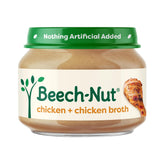Beech-Nut chicken broth purée jar on display, smooth texture ideal for starting solids.