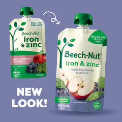 Beech-Nut Iron Zinc pouch highlighting added minerals for toddlers.