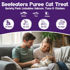 Beefeaters wet cat treats variety pack tuna tube close-up with creamy puree