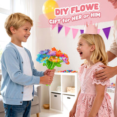 Beefunni kit with colorful centers helps kids create unique flowers and encourages creativity.