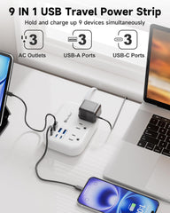 Beeiker 6 USB-C travel power strip compact size fits in a bag.