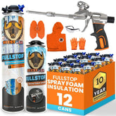BEEST FullStop spray foam cans in a 12-pack for efficient wall and attic insulation.