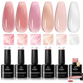 Beetles Builder Gel Set color swatches in six shades for custom nails