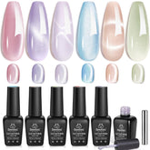 Beetles Cat Eye pink gel polish adds a soft pink shimmer for stylish at-home nails.