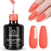 Beetles Coral Orange gel polish bottle shows vibrant spring color with long-lasting shine.