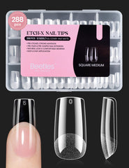 Beetles Etch-X square medium half-matte nail tips close-up for easy DIY extensions.