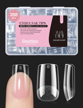 Beetles Gel Nail Tips Etch-X square short offer a snug fit for quick extensions