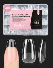 Beetles gel nail tips short coffin pre-etched for quick DIY extensions.