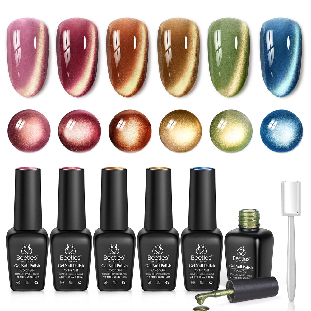 Beetles Gel Polish Golden Mirage cat eye colors swatches for autumn manicures.