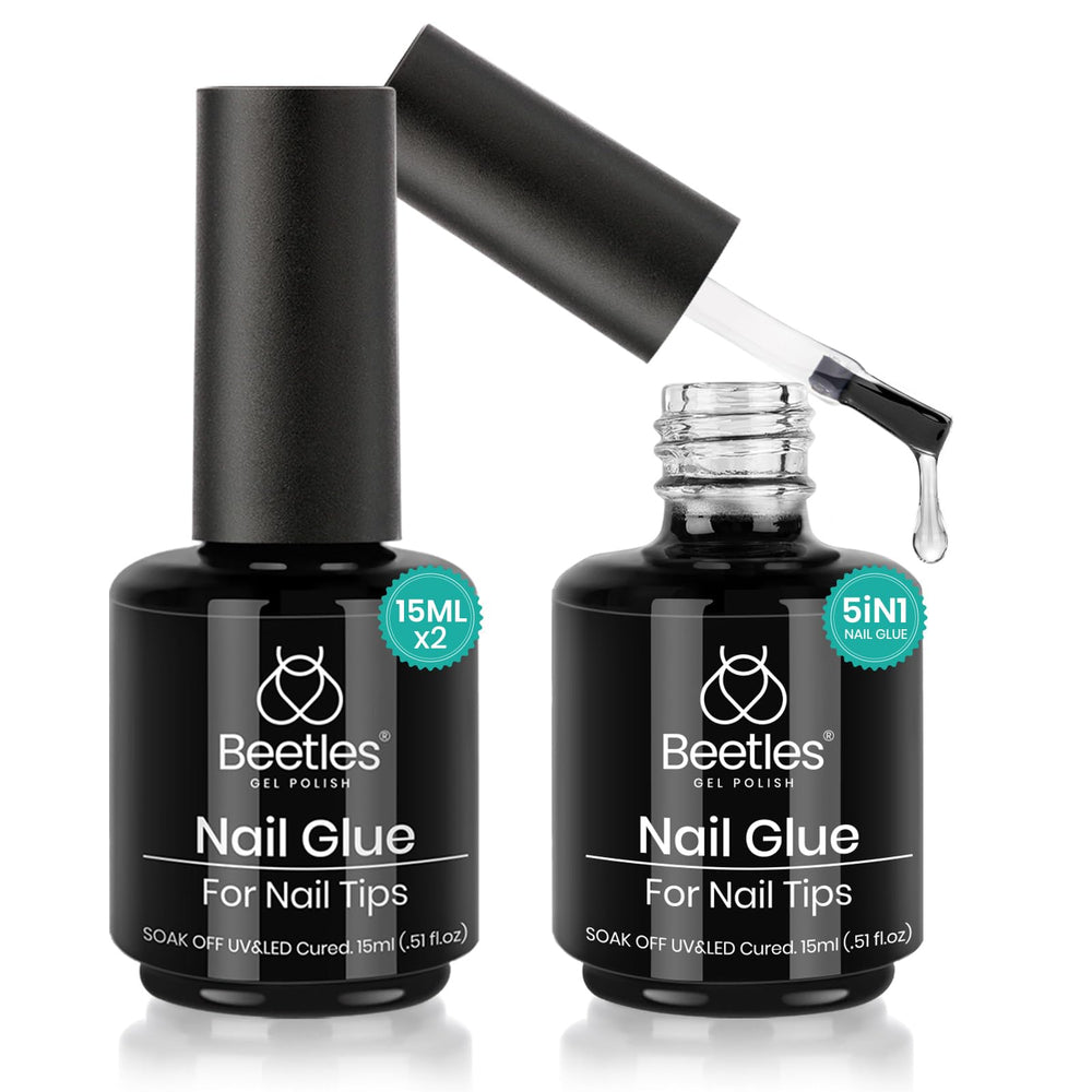 Beetles glue kit with two 15ml bottles for precise nail tip bonding and reliability