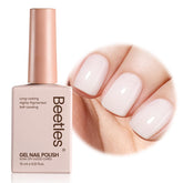 Beetles Milky White gel polish bottle shows sheer nude color for natural nails.