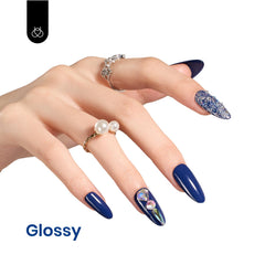 Beetles Navy Blue gel nail application brush demonstrates smooth, even coverage.