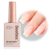 Beetles Nude Gel Polish bottle close-up showing translucent nude shade for versatile nails