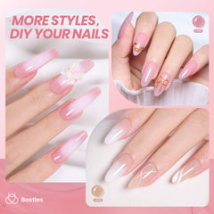 Beetles Nude gel polish bottle close-up highlighting jelly finish for translucent color.