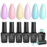 Beetles Pastel Gel Polish Set color palette with six soft shades for versatile nails.