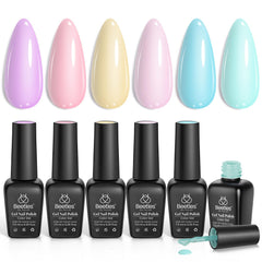 Beetles Pastel Gel Polish Set color palette with six soft shades for versatile nails.