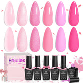 Beetles Pink Gel Nail Polish Set in hot pink glitter for at-home manicures