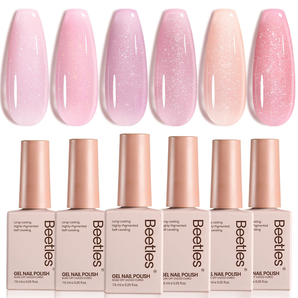 Beetles pink glitter gel polish set - six colors for versatile, romantic manicures.