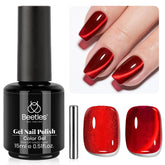 Beetles Ruby Red Cat Eye bottle showcases magnetic shimmer for salon-grade nails.