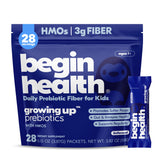 Begin Health Growing Up Prebiotics bottle pour for easy dosing in kids