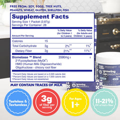 Begin Health Growing Up Prebiotics scoop beside bottle to measure a gentle daily dose