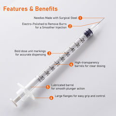 Beicok 1ml syringe with clear graduations for precise measurement.